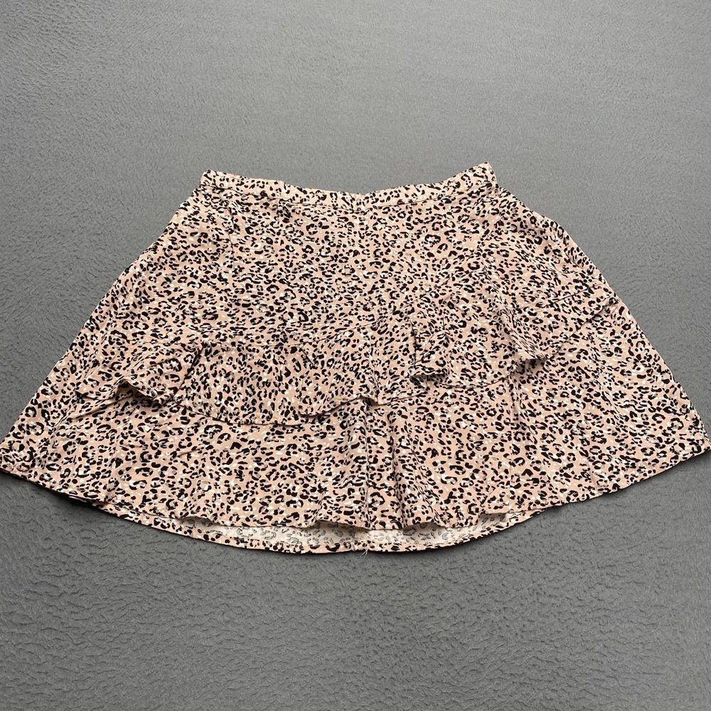 Japna Skirt‎ Womens Medium Beige Leopard Print Ruffle Skater Elastic Waist Rayon
